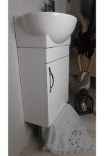 Turkuaz Banyo ve Tuvalet Mini Köşe Lavabo 28*45 Cm (banyo Dolabı Dahil) - Görsel 5
