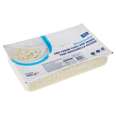 aro Küp Rende Mozzarella 2 Kg Yarım Yağlı aro Küp Rende Mozzarella 2 Kg Yarım Yağlı